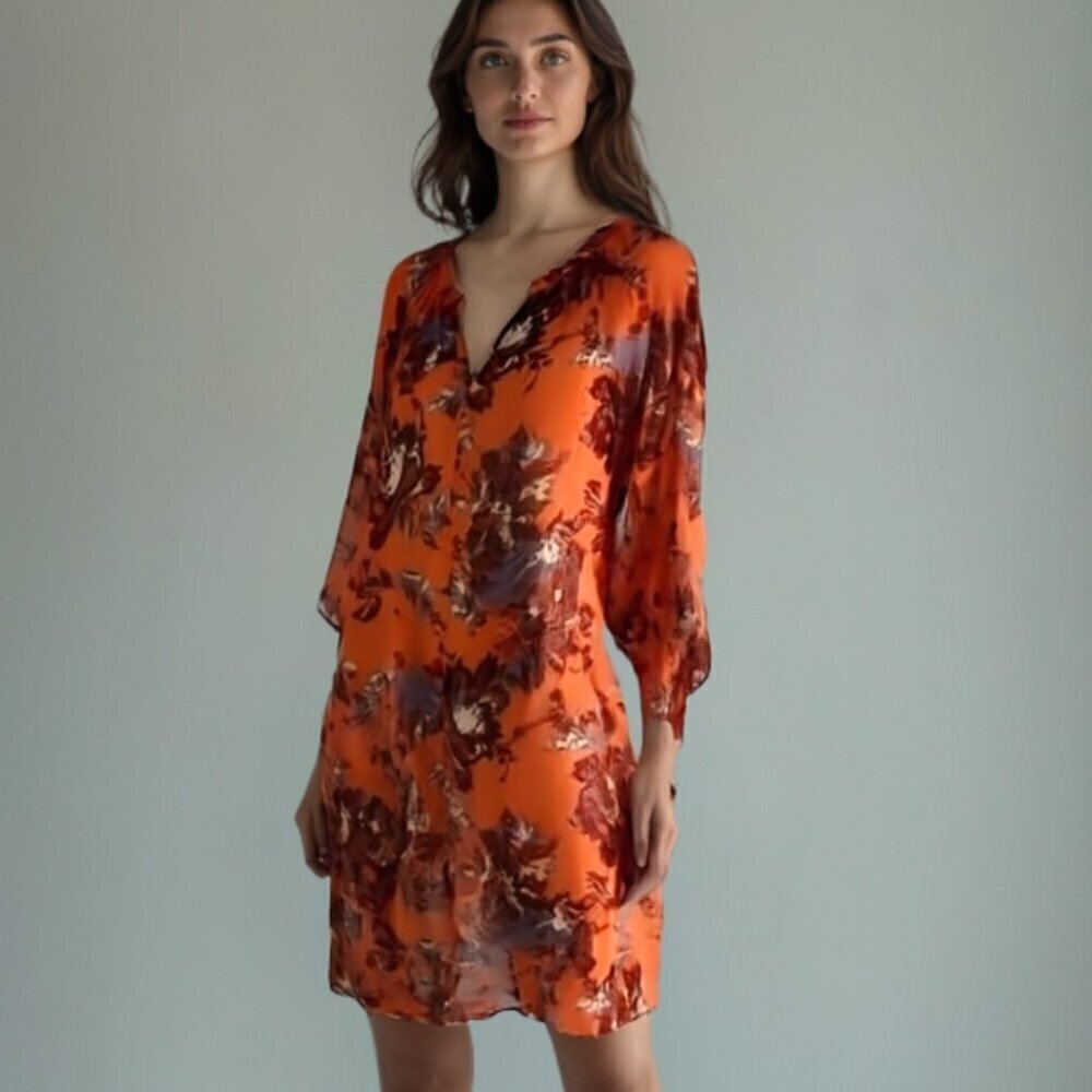💕Lucky  Brand Floral Print Chiffon Dress w/full Solid Slip Size XS